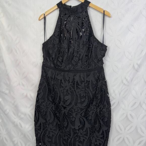 Bardot Isa Crochet Lace Cocktail Sheath Dress French Black Size L 10 NWT - Picture 8 of 12